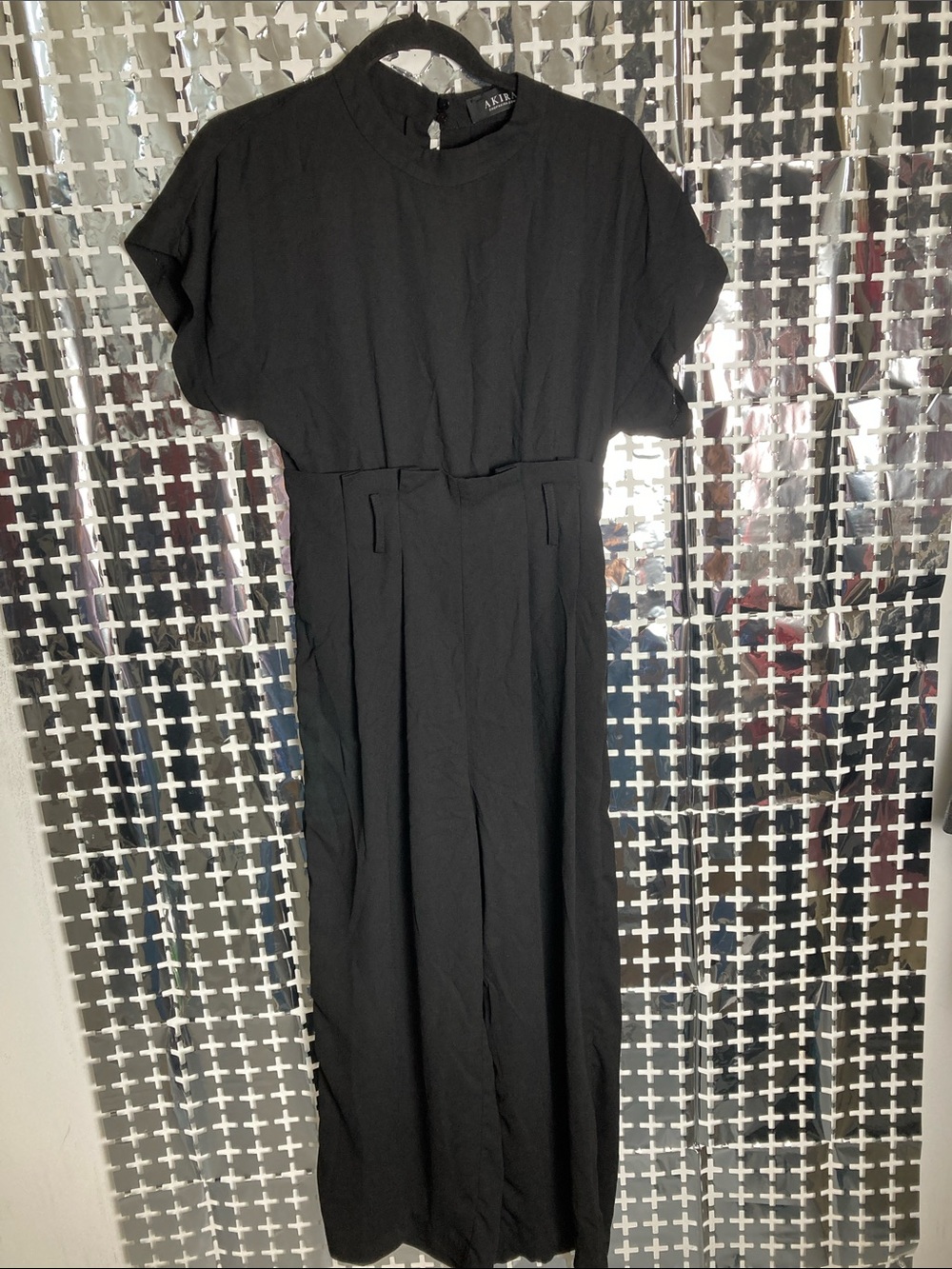 AKIRA Black Short-Sleeve Jumpsuit with High Neck